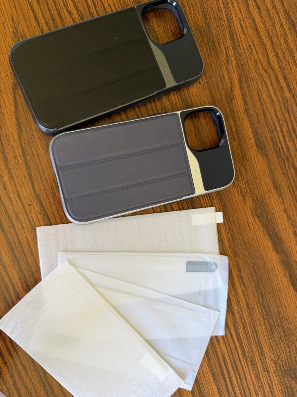 Black and Dark Blue Magnetic Wallet iPhone 15 Case Duo w screen protectors